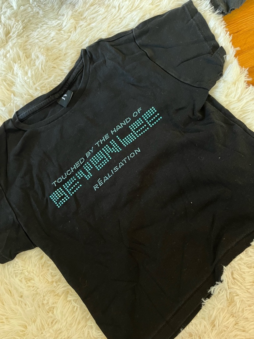 Reformation Par Black Crop Tee with Teal Studded Logo